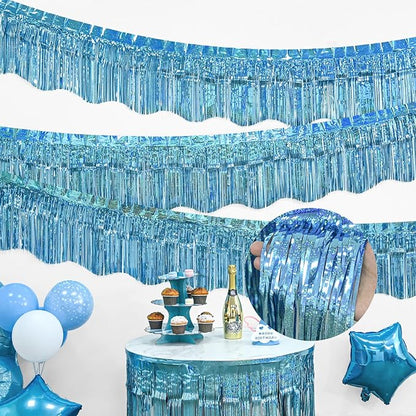 LOLStar 6 Pack Blue Foil Fringe Garland Party Decorations, 59Ft Tinsel Streamers Shiny Blue Wall Hanging Tinsel Fringe Banners for Wedding Birthday Anniversary Christmas New Year Party Decor
