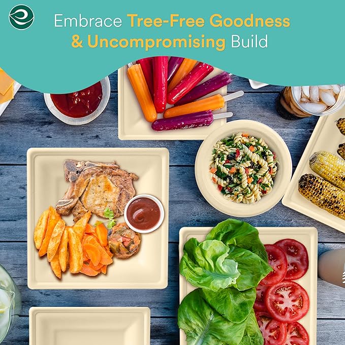 ECO SOUL 400 Pcs Compostable Dinnerware Set For 50 Guests, 50 Pcs Each Of Eco-Friendly White Disposable Paper Plates Of 10"" & 6"", Cutlery, Napkins, 16 oz Bowls & 16 oz Cups Set For Party & Picnic