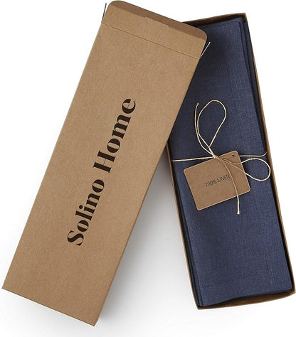 Solino Home Navy Blue Placemats Set of 4 - 100% Pure Linen Placemats 14 x 14 Inch for Fall, Autumn, Winter - Fete