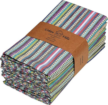 Urban Villa Cloth Napkins Set of 12 20x20 Inches 100% Cotton Napkins Cloth Washable Durable Reusable Absorbent Table Dinner Napkins Cloth for Hotel Lunch Restaurant Weddings Parties – Blue Stripes