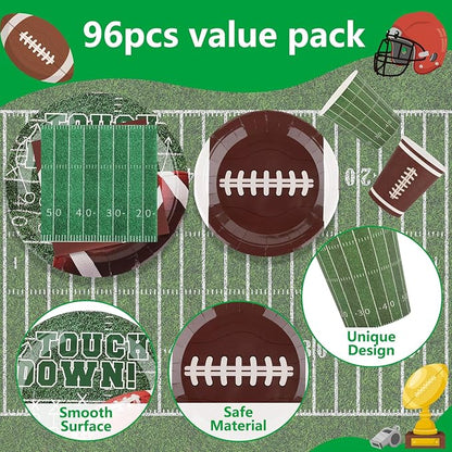Football Party Supplies Set for 24-Disposable Paper Plates and Napkins, Cups, Touchdown Football Tableware Party Decorations for Birthday Themed Game Day Tailgate Table Decor