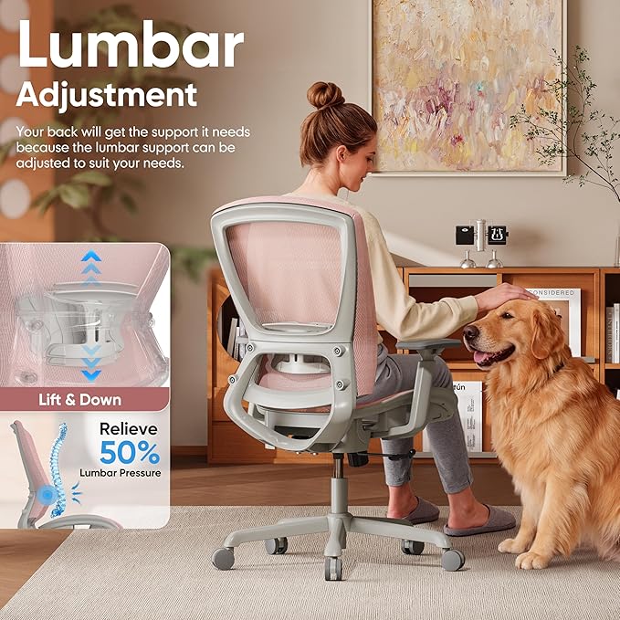 ELABEST Mesh Office Chair,Ergonomic Computer Desk Chair,Sturdy Task Chair- Adjustable Lumbar Support & Armrests,Tilt Function,Comfort Wide Seat,Swivel Home Office Chair