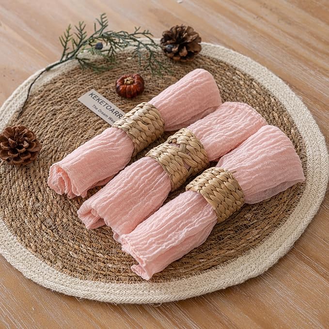 Cheesecloth Napkins 17x17 Inches Cloth Handmade Washable Reusable for Mothers Day Lunch Dinner Wedding Baby Bridal Shower Party Rustic Boho Decorations Bulk Set of 6 Pink