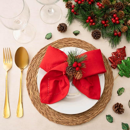 Blue Needles Set of 6 Hemstitch Linen Napkins 100% Cotton Red Cloth Dinner Napkins 18x18 inches, Soft, Reusable, Absorbent, Washable, Ideal for Fall Thanksgiving Events, Parties & Everyday Use