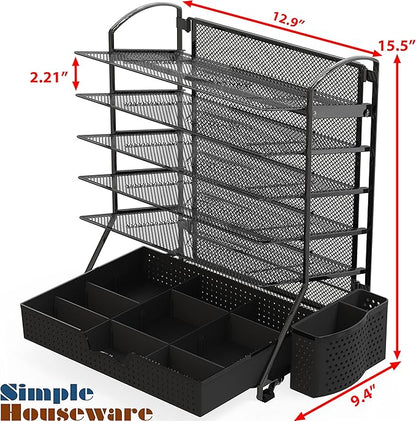 Simple Houseware 6-Tier Desk Document File Tray Organizer with Supplies Sliding Drawer, Black