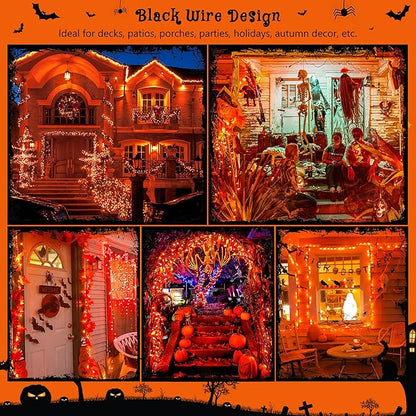 HEYFUNi Orange Halloween Lights,23ft 100-Count Incandescent Halloween Mini String Lights with Black Wire, Orange Christmas Lights Waterproof for Outdoor, Indoor, Patio, Home, Fall, Party Decor