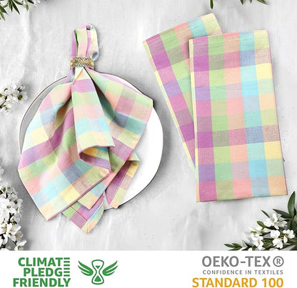 Urban Villa Cloth Napkins Set of 12 20x20 Inches 100% Cotton Napkins Cloth Washable Soft Durable Reusable Absorbent Table Dinner Napkins Cloth for Hotel Lunch Restaurant Weddings Parties-Easter Checks