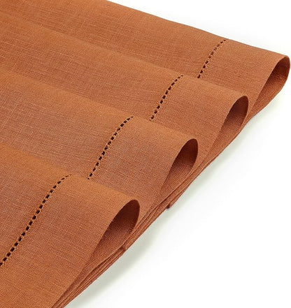 D'Moksha Homes Rust Linen Placemats Set of 4 - Classic Hemstitch Placemats 14 x 19 Inch - 100% Pure Linen Table Mats for Winter, Christmas, Holiday - Handcrafted and Machine Washable