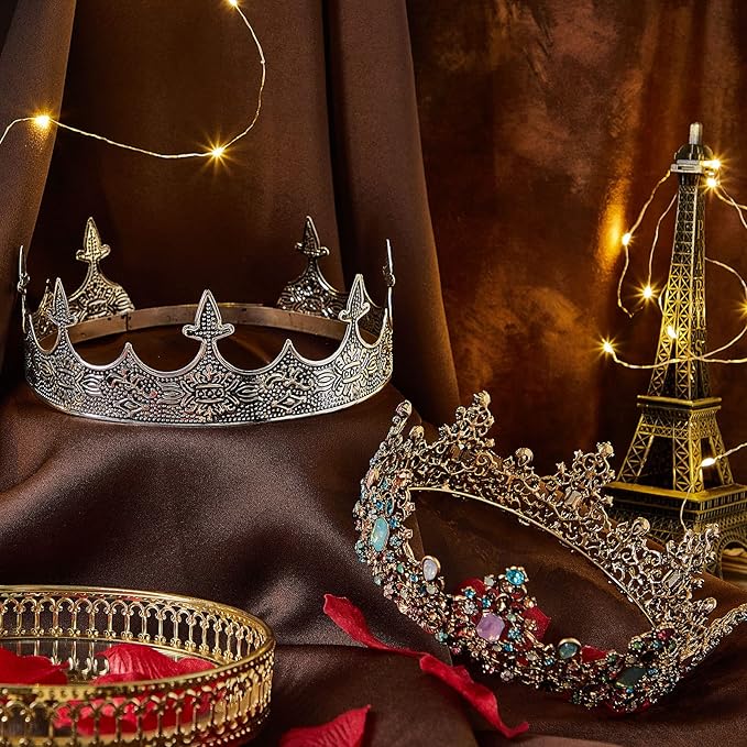 Sureio 2 Pcs King and Queen Crowns Set Antique Baroque Royalty Tiaras Costume Accessories for Halloween Couple Cosplay, Birthday Wedding Prom Party(Noble Style)