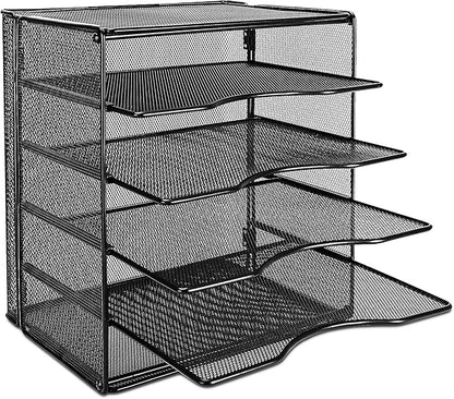 Amazon Basics 5-Tier Mesh Desk Organizer, File Holder, Paper Sorter for Office Supplies, Mail, Documents, 13.6 x 9.5 x 12.8 inches, Black