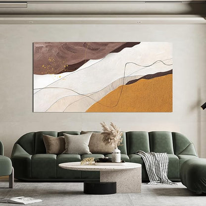 Canvas Abstract Wall Art Decor Minimalist White Wall Art Prints Abstract Canvas Art Wall Decor Large Modern Brown Wall Art Decorations Oversized Artwork for Walls Bedroom Office Wall Art Decor 29" X 58"