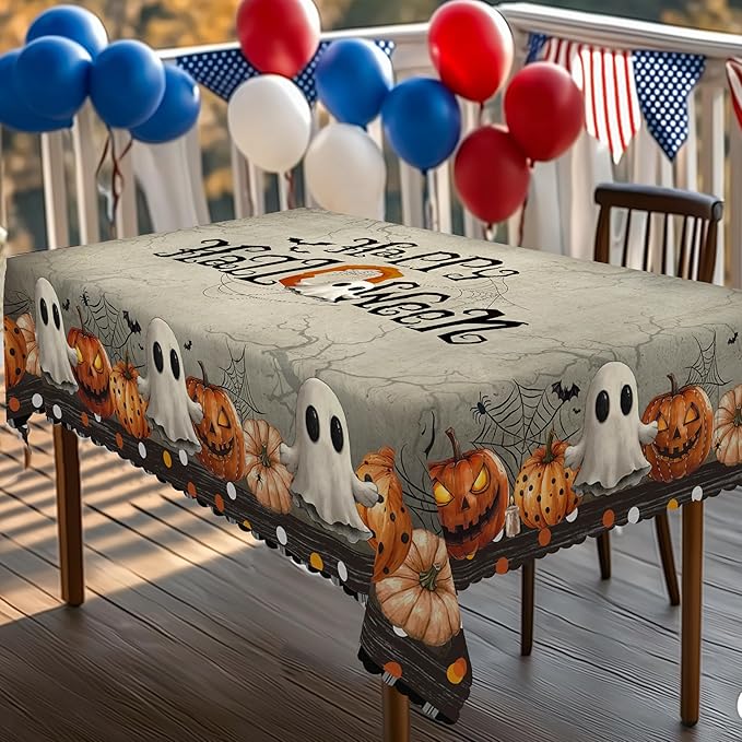 Eikione Rectangular Tablecloth 152x220inch, Happy Halloween Tablecloth Waterproof and Wrinkle-Free, Table Covers, Summer Decorations for Home Dining