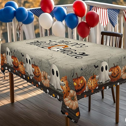 Eikione Rectangular Tablecloth 152x220inch, Happy Halloween Tablecloth Waterproof and Wrinkle-Free, Table Covers, Summer Decorations for Home Dining