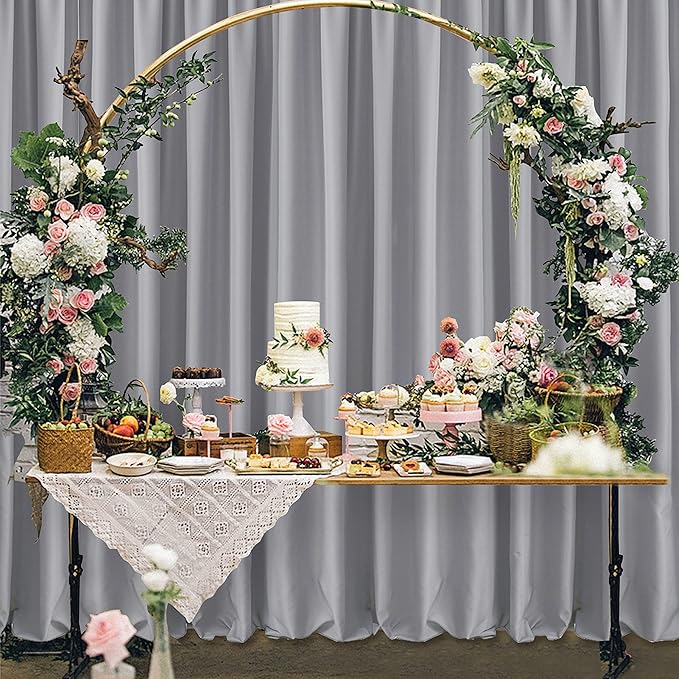 Hiasan Silver Grey Backdrop Curtains for Parties, Polyester Photography Backdrop Drapes for Family Gatherings, Wedding Decorations, 5ftx78ft, Set of 2 Panels