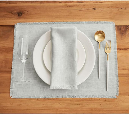 Solino Home Light Grey Linen Napkins Set of 4-100% Pure Linen Fringe Dinner Napkins 20 x 20 Inch for Fall, Autumn, Christmas, New Year - Handcrafted and Machine Washable
