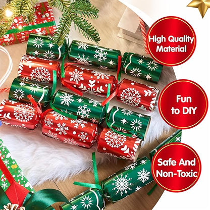 JOYIN 10 Pack Christmas Non-Snap Party Favor, Red & Green Snowflake Table Favor Includes Party Hat, Jokes & Gifts, Christmas Table Decorations for Holiday Dinner Traditions Party Supplies