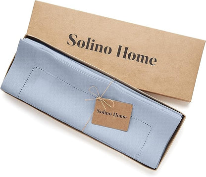 Solino Home Linen Placemats Set of 4 - Classic Hemstitch Sky Blue Placemats 14 x 19 Inch - 100% Pure Linen Table Mats for Christmas, Holiday, New Year