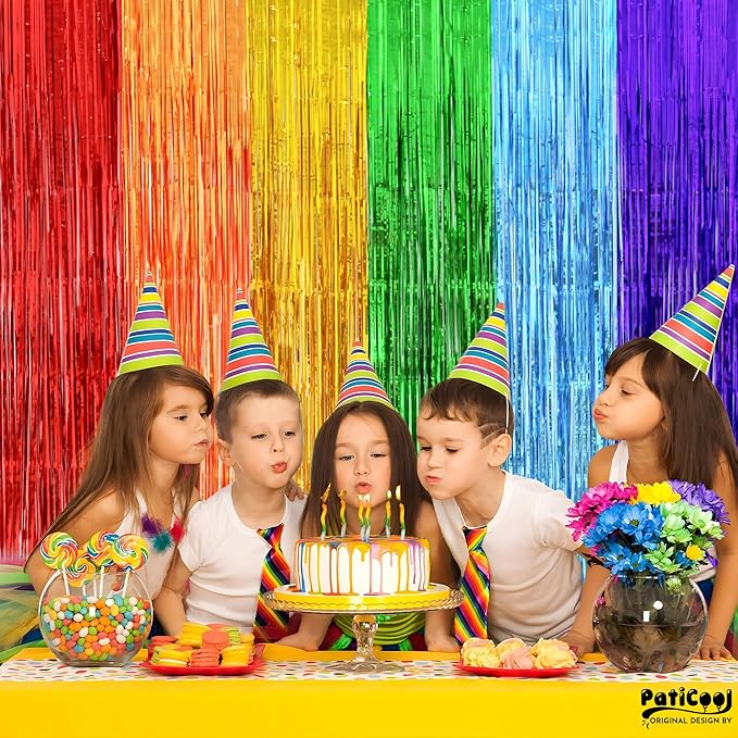 Thicken Rainbow Streamers 2 Pack 3.2 x 8.2 FT for Rainbow Birthday Party Decorations, Tinsel Backdrop Curtains, Foil Fringe Photo Backdrop for Fiesta, Mexican, Pride, Baby Shower Decorations