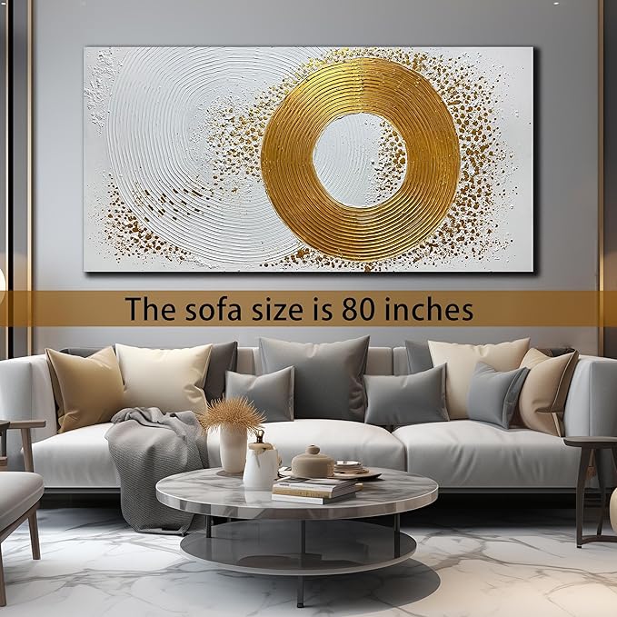 Minimalist Wall Art for Living Room White and Gold Abstract Oil Painting Wall Decor for Office Huge Wall Art for Hotel Size 40 x 80 Inch