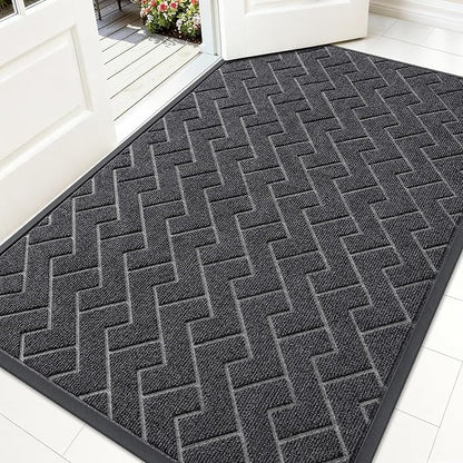 OLANLY Front Door Mat Indoor Outdoor Entrance, Waterproof All-Season, All-Weather Doormat, Sturdy Natural Rubber, Low Profile, Easy Clean Patio Porch Entryway Mat, Herringbone Brick (Grey, 71x47)