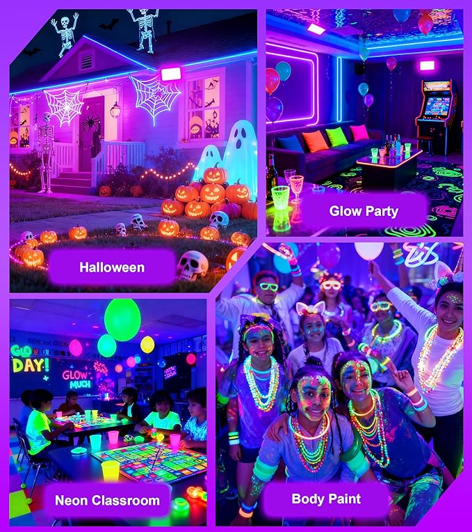 100W LED Black Light IP66 Waterproof, Outdoor Blacklight Flood Light with Plug+Switch+Cord, for Halloween Neon Glow in The Dark Party Body Paint Fluorescent Poster Classroom Club Dance Party, 2 Pack