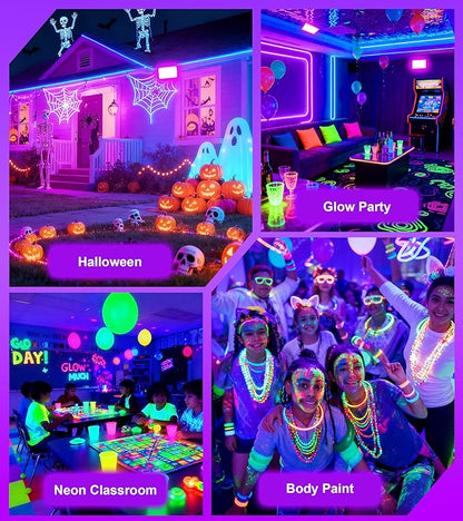 100W LED Black Light IP66 Waterproof, Outdoor Blacklight Flood Light with Plug+Switch+Cord, for Halloween Neon Glow in The Dark Party Body Paint Fluorescent Poster Classroom Club Dance Party, 2 Pack