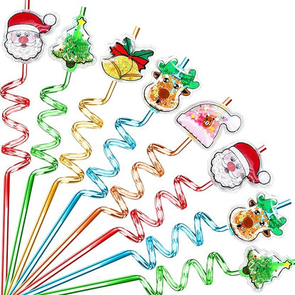 24Pcs Glitter Christmas Party Favors Supplies Decorations, Christmas Straws for Classroom Students Kids Gifts, Party Supplies for New Year, Christmas, Birthday