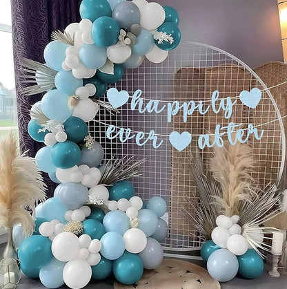 Pre-Strung Happily Ever After Banner - Light Blue Glitter Bachelorette Bridal Engagement Party Decoration Supplies, Bachelorette Wedding Party Banner for Engagement, Bridal Shower, Wedding Party Photo Booth Props