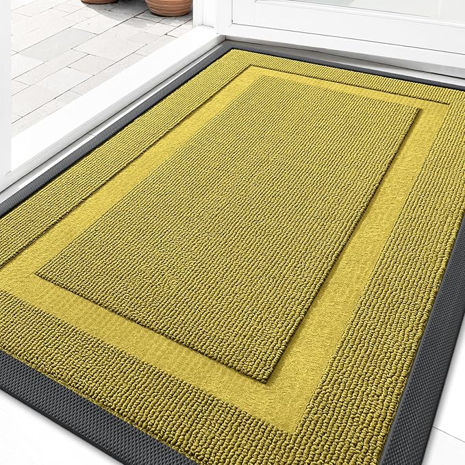 OLANLY Front Door Mat Indoor Outdoor Entrance, Waterproof All-Season, All-Weather Doormat, Sturdy Natural Rubber, Low Profile, Easy Clean Patio Porch Entryway Mat, 47x23, Lime Green