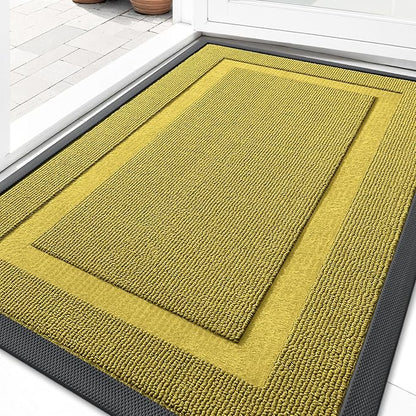 OLANLY Front Door Mat Indoor Outdoor Entrance, Waterproof All-Season, All-Weather Doormat, Sturdy Natural Rubber, Low Profile, Easy Clean Patio Porch Entryway Mat, 47x23, Lime Green