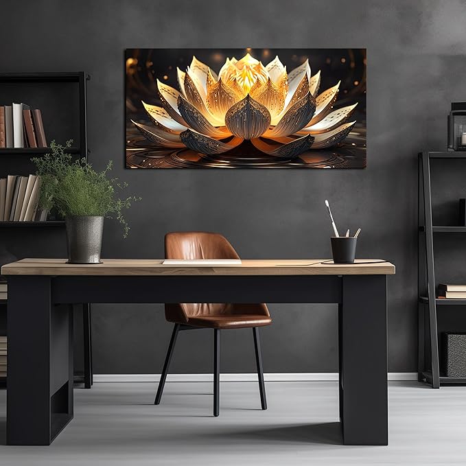 TYTAUPT Lotus Flower Canvas Wall Art For Bedroom Women Gold And Yellow Wall Decor For Living Room Teen Girl Room Decor 20 x 40 Inch Wrapped Canvas