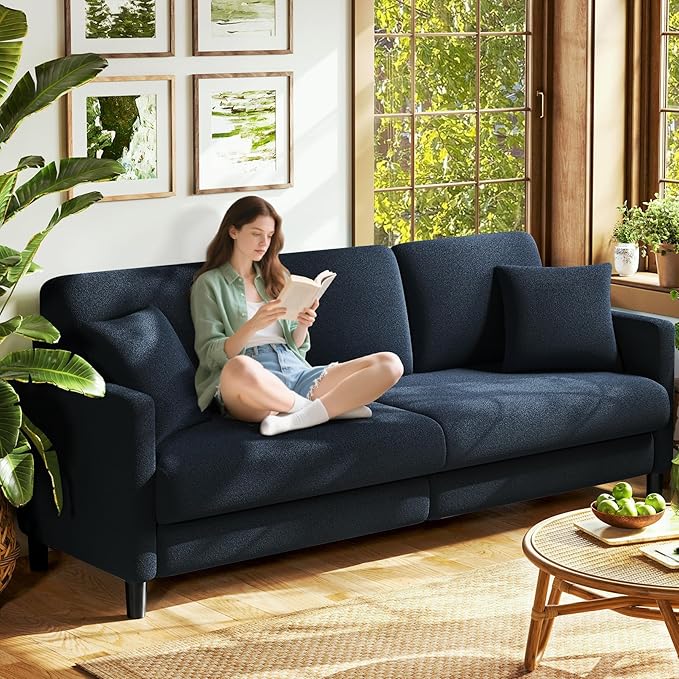 83" Couches for Living Room, Comfy Sofas for Living Room, Teddy Sofa Couch, Tool-Free Setup Loveseat Sofa, All-Wood Love Seat Couches, Small Couch 2 Pillows Included, Slate Blue