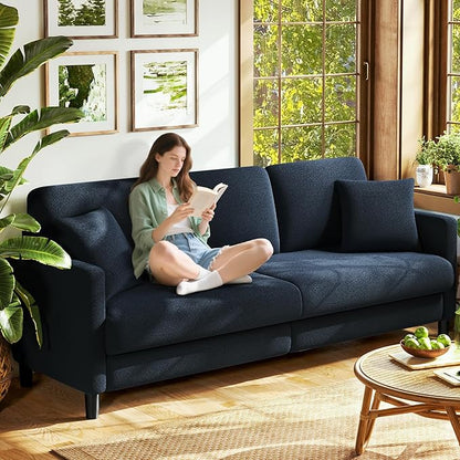 83" Couches for Living Room, Comfy Sofas for Living Room, Teddy Sofa Couch, Tool-Free Setup Loveseat Sofa, All-Wood Love Seat Couches, Small Couch 2 Pillows Included, Slate Blue