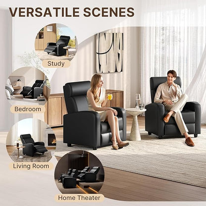 Yaheetech Living Room Chair for Adults, Adjustable Faux Leather Club Recliner Chair with Pocket Spring, Soft Foam Backrest Seat for Home/Theater/RV/Other Small Spaces, Dark Black