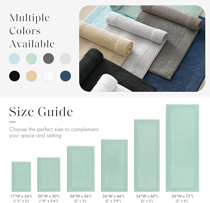 Madison Park Splendor Reversible 100% Cotton Tufted Bathroom Rug-3000 GSM Hotel Quality Luxurious Plush Medium Pile Bath Mat Absorbent, Quick Dry, Shower Room Décor, 17x24 Green