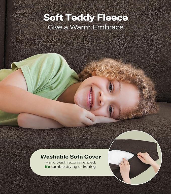 83" Couches for Living Room, Comfy Sofas for Living Room, Teddy Sofa Couch, Tool-Free Setup Loveseat Sofa, All-Wood Love Seat Couches, Small Couch 2 Pillows Included, Khaki