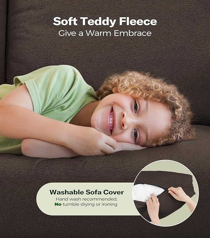 83" Couches for Living Room, Comfy Sofas for Living Room with Storage Ottomans, Teddy Sofa Couch, Tool-Free Loveseat Sofa, All-Wood Love Seat Couches, U Shaped Couch 2 Pillow Included, Khaki