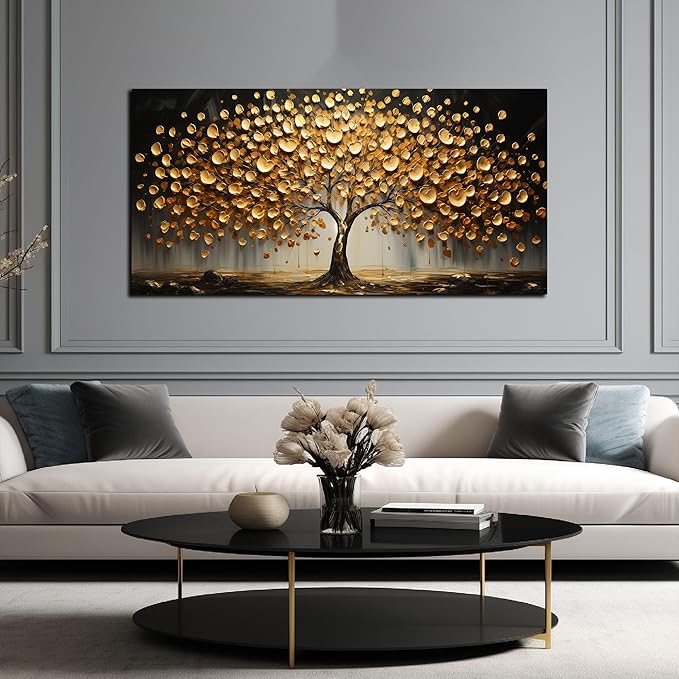 Tree Pictures Wall Decor for Bedroom Gold Wall Art for Office Dining Room Print Picture Living Room Wall Decor 24 x 48 Inch