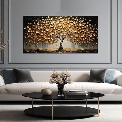 Tree Pictures Wall Decor for Bedroom Gold Wall Art for Office Dining Room Print Picture Living Room Wall Decor 24 x 48 Inch