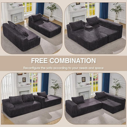 Hobestluk Modular Sectional Sofa Couches L-Shape Couch 3 Seat Modular Sofa Memory Foam Sectional Couches for Living Room, Cloud Couch with Oversized Chaise (108" Right Facing Chaise)