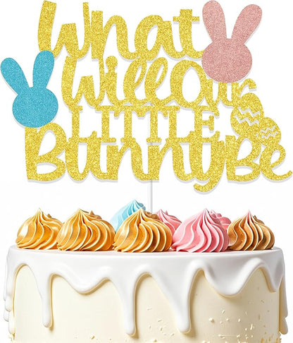 What Will Our Little Bunny Be Cake Topper, Bunny Baby Shower Decorations, Easter Theme General Reveal Party Cake Decoration, A Little Bunny is on the Way Baby Shower Supplies Gold Blue & Rose Gold