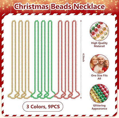 fiintrwa Christmas Headband Beads Necklace Hair Hoop Eyewear Eyeglass Santa Hat Photo Props for Xmas Party Decoration Supplie