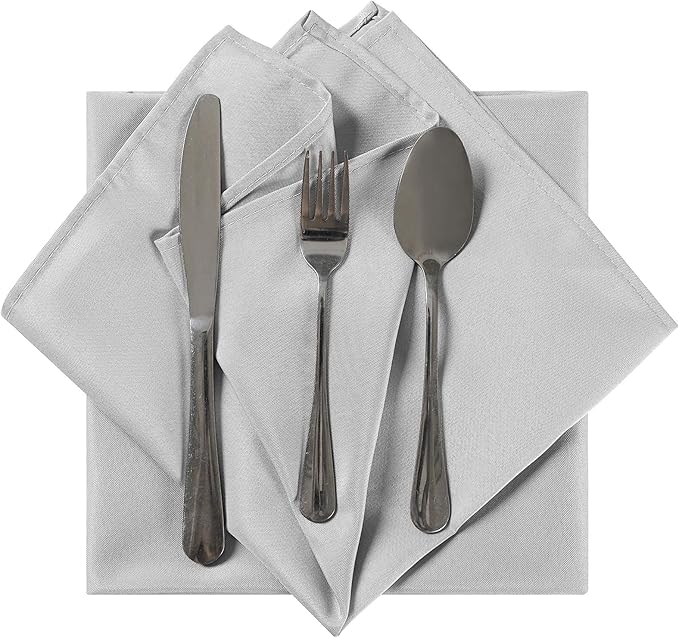 Cloth Napkins 17x17 inch Washable Polyester Dinner Napkins Soft Table Napkins for Wedding Party Dining Banquet(Silver,50PCS)