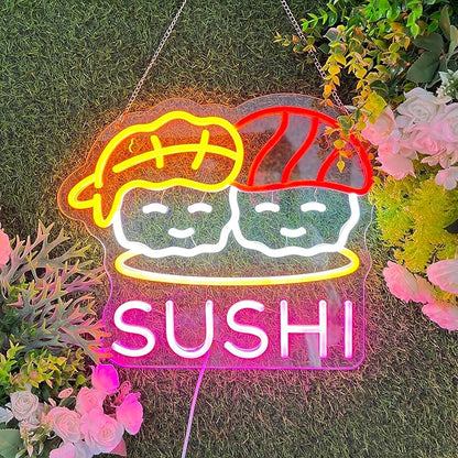 Sushi Neon Sign for Wall Decor Led Neon Lights for Business Light Up Sign 15" x 12.6" USB Powered for Home Bar Kitchen Japanese Restaurant Supermarkets Decoration
