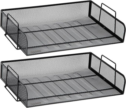 Mind Reader Stackable Paper Tray, Desktop Organizer, File Storage, Office, Metal Mesh, 13.25" L x 9.75" W x 6.25" H, 2 Pcs., Black (Pack of 8)