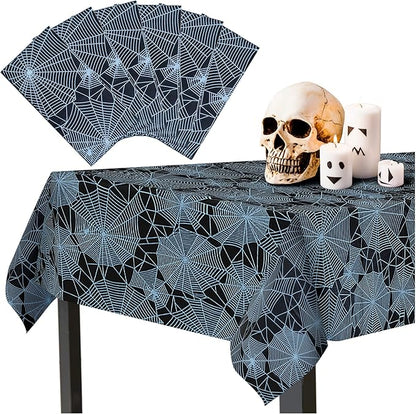 Halloween Tablecloths - 6-Pack Disposable Spider Web Plastic Table Covers, 54 x 108 Inches, Party Decorations