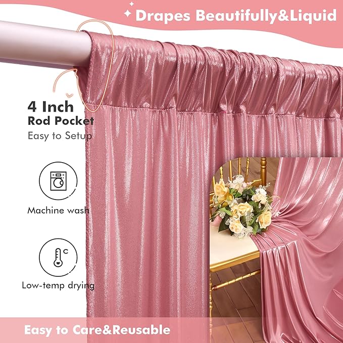 10x10ft Rose Gold Sequin Backdrop Curtain for Wedding Parties,2 Panels 5x10ft Thick Wrinkle Free Shimmer Glitter Rose Gold Photo Backdrop Drapes Curtains for Birthday Photography Background Cloth