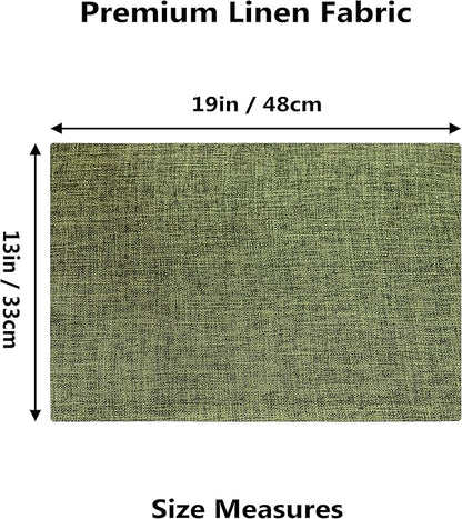 Home Brilliant Linen Cloth Placemats Set of 8 Heat Resistant Dining Table Place Mats Table Mat Kitchen for Wedding Holiday Parties Decor, Green
