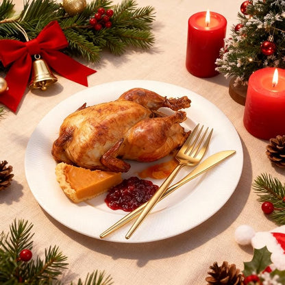 Rubtlamp 90Pcs Christmas Gold Plastic Silverware, Gold Disposable Christmas Utensils, Plastic Cutlery Include 30 Plastic Knives, 60 Forks and Spoons, Fancy Plastic Silverware Heavy Duty for Party