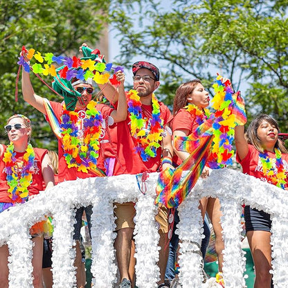 Pride Accessories, 24pcs LGBTQ Floral Leis Decorations Bulk, Rainbow Pride Month Silk Flower Leis Stuff, LGBT Gay Lesbian Accessories for Pride Parade Tropical Hawaiian Luau Party Decorations